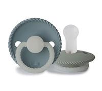 FRIGG Rope Night Lot de 2 Sucettes | Sucette en silicone | Fabriqué au Danemark | Sans BPA | Tétine Cerise Symétrique | Stone Blue Night/Sage Night (Taille 2 (6-18 Mois))