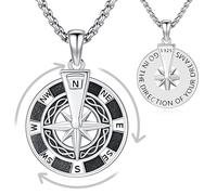 Friggem Boussole Collier en Argent Sterling 925 Boussole Pendentif, Cadeaux Bijoux Saison d'études pour Homme Femme