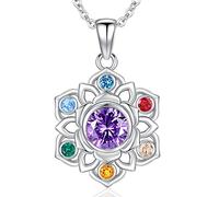 Friggem Collier 7 Chakra en Argent Sterling 925, Pendentif Fleur de Lotus Yoga Bijoux Cadeaux pour Femmes Filles