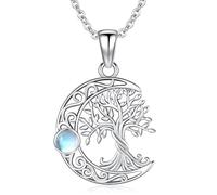 Friggem Collier Arbre de Vie en Argent Sterling 925 Pendentif Arbre de Vie avec Pierre de Lune, Collier Celtique pour Femmes Bijoux