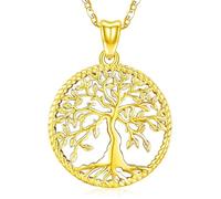 Friggem Collier Arbre de Vie en Argent Sterling 925, Pendentif Arbre de vie Yggdrasil Plaqué Or avec Chaîne, Collier Arbre Généalogique Cadeau Bijoux pour Femme Filles