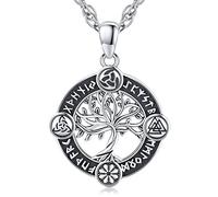 Friggem Collier Arbre de Vie en Argent Sterling 925 Viking Pendentif Collier Amulette Bijoux pour Hommes Femmes, Chaîne en Acier Inoxydable Chaîne 61cm (A-Viking Arbre de Vie)