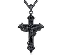 Friggem Collier Archange Michael, Pendentif Croix noire Saint Michel en Argent Sterling 925 et Bijoux Amulettes Religieuses, Cadeaux pour hommes et femmes
