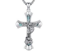 Friggem Collier Archange Michael, Pendentif Croix Turquoise Saint Michel en Argent Sterling 925 et Bijoux Amulettes Religieuses, Cadeaux pour hommes et femmes