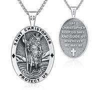 Friggem Collier Archange Michael/St Benoît/Saint Christopher Argent Sterling 925 Pendentif Bijoux Amulettes Religieuses Homme Femme Festivals Cadeaux