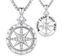 Friggem Collier Boussole Collier Pendentif Boussole zircon en Argent Sterling 925 Bijoux Amulette pour Hommes et Femmes marins Cadeaux pour la famille et les amis
