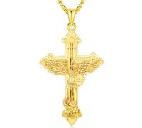Friggem Collier de Crucifix Archange Michael Pendentif de Michael en argent sterling 925 or Bijoux d'amulettes religieuses Colliers hommes femmes Festivals Cadeaux
