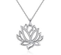 Friggem Collier en forme de fleur de lotus en argent sterling avec pendentif avec zircone plaquée pour femme et homme