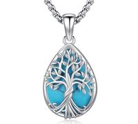 Friggem Collier Femme Arbre de Vie Pendentif en Argent Sterling 925, Collier Turquoise Arbre de Vie Bijoux pour Femme Fille
