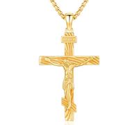 Friggem Collier Jésus, Pendentif Jésus Croix en Argent Sterling 925 Pendentif plaqué or et Colliers Religieux Bijoux Amulette, Cadeaux pour Hommes Femmes