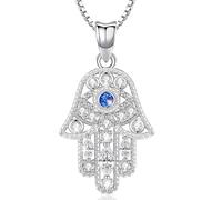 Friggem Collier Main de Fatima, Pendentif en Argent Sterling 925 Vintage Evil Eye Charme de Lotus et Bijoux Amulette Femmes, Cadeaux pour les mamans amis amoureux
