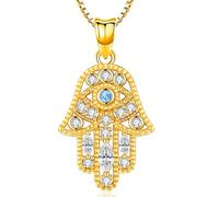 Friggem Collier Main de Fatima, Pendentif en Argent Sterling 925 Vintage Evil Eye Charme de Lotus et Bijoux Amulette Femmes, Cadeaux pour les mamans amis amoureux