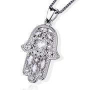 Friggem Collier Main Fatma, Pendentif Hamsa en Argent Sterling 925 Pendentif Main Fatima Vintage Evil Eye Charme Lotus Sacré Bijoux Amulette, Cadeaux pour Femme Maman
