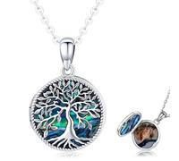 Friggem Collier Médaillon Arbre de Vie en Argent Sterling 925 Pendentif Médaillon Photo avec Coquille d'ormeau, Bijoux de Mémoire Cadeaux pour Femmes Filles Maman(Collier Médaillon-Coquille D'ormeau)