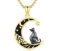 Friggem Collier Pendentif Chat,Pendentif Chat Lune en Argent Sterling 925 Collier de Bijoux Femme, Cadeaux pour Femme Filles Amoureux des chats