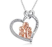 Friggem Collier pour Maman, Collier Mère et Enfant, Collier Pendentif Coeur D'amour en Argent Sterling 925, Bijoux Anniversaire Cadeau de Fête des Mères pour Maman Femmes Fille