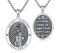 Friggem Collier Saint Joseph Homme Pendentif Médaille Argent Sterling 925 Amulette de Protection Religieux Saints Patrons Chrétienne Bijoux pour Homme Femme