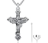 Friggem Collier Urne St Michel, Pendentif Urne Kreuz en Argent Sterling 925 Collier Urne Funéraire, Gedenk Schmuck Geschenk