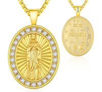 Friggem Collier Vierge Marie en Argent Sterling 925 pour Homme Femme, Pendentif Vierge Marie Médaille Miraculeuse Catholique Religieux Bijoux Amulette