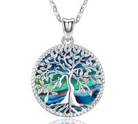 Friggem Femmes Colliers en Argent Sterling 925 Pendentif Arbre de Vie vec Coquille D'ormeau, Cadeaux de Bijoux D'anniversaire de Noël pour Femmes Filles