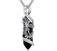 Friggem Médaille Pendentif Saint Michel Archange en Argent Sterling 925 Collier Saint Michael avec Cristal, Chretienne Amulette Bijoux Religieuse pour Femme Homme (Saint Michael-F)