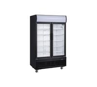 Frigo Professionnel Vitré Noir 2 Portes Battantes avec Caisson Lumineux Série G 950L