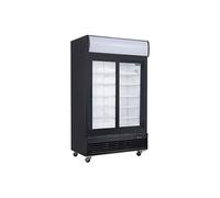 Frigo Professionnel Vitré Noir 2 Portes Coulissantes avec Caisson Lumineux Série G 950L