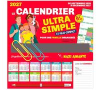 PlayBac Calendrier Frigobloc Mini Ultra Simple famille organisée – sept. 2026 à déc. 2027