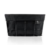 FRIHET Corbeille à pain et corbeille à fruits 2 en 1 - En métal - Insert lavable en 100 % coton - Ovale - Noir - Panier de rangement - 27 cm x 14 cm x 16 cm (L x H x l) - Noir