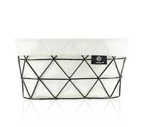 FRIHET Corbeille à pain et corbeille à fruits 2 en 1 - En métal - Insert lavable en 100 % coton - Ovale - Noir - Panier de rangement - 27 cm x 14 cm x 16 cm (L x H x l) - Blanc - Losange