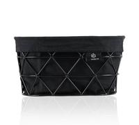 FRIHET Corbeille à pain et corbeille à fruits 2 en 1 - Métal - Insert lavable en 100 % coton - Ovale - Noir - Panier de rangement - 27 cm x 14 cm x 16 cm (L x H x l) - Noir - Losange