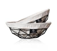 FRIHET Lot de 2 corbeilles à pain modernes 2 en 1 - Corbeille à fruits - Métal - Insert lavable en 100 % coton - Rondes - Noir - Panier de rangement - Taille 1 : diamètre 20 cm x hauteur 8 cm - Taille