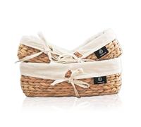 FRIHET Lot de 3 Corbeilles à Pain Carrées en Jacinthe d'Eau - Rustique en Tissu - Style Scandi - Panier Tressé Avec Doublure en Lin - Décoratif