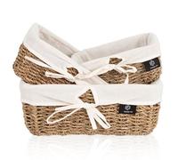 FRIHET Lot de 3 corbeilles à pain rectangulaires en jonc de mer - Corbeille à pain rustique avec tissu de style scandinave - Panier tressé avec tissu en lin - Panier de rangement en métal solide