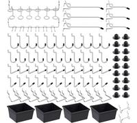 FRIMOONY Assortiment de Crochets pour Panneau Perforé, Accessoires pour Organiser Divers Outils, 146 PCS dont 60 Loquets