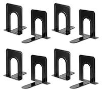 FRIMOONY Lot de 4 Paires de Serre-Livres Robustes pour étagères, Base antidérapante, Noir, idéal pour bibliothèque, Bureau, Maison, école, etc.