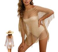 Fringe Mesh Hollow Out Pullover,Boho Crochet Beach Cover Up Poncho,Summer Sweat-Free Mesh Beach Swim Coverup