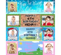 Fringoo Bannière de fête personnalisée avec photos - Décoration personnalisée pour enfants - 110 x 30 cm - Panneau Happy Birthday pour filles et garçons - MNCT