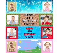 Fringoo Bannière de fête personnalisée avec photos - Décoration personnalisée pour enfants - 110 x 30 cm - Panneau Happy Birthday pour filles et garçons - Araignée