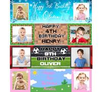 Fringoo Bannière de fête personnalisée avec photos - Décoration personnalisée pour enfants - 110 x 30 cm - Panneau Happy Birthday pour filles et garçons - Football