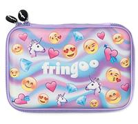 FRINGOO® Trousse rigide avec motif gaufré pour filles et garçons - Grand compartiment - Organiseur de papeterie (Emoji World Holo - Hardtop)