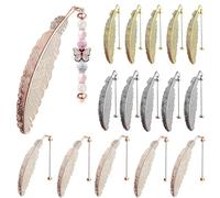 Frinnovan, Lot de 15 marque-pages perlés en métal avec plumes pour barre de perles et pendentifs vierges en silicone pour création de livres d'amour (argent, or rose, doré)
