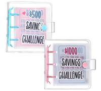 Frinnovan, Lot de 2 défi d'économie d'argent avec 25 mini carnets de défi d'épargne avec enveloppes pour planificateur de trésorerie, rose (bleu et rose, 500 et 1 000 dollars)