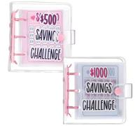 Frinnovan, Lot de 2 défi d'économie d'argent avec 25 mini carnets de défi d'épargne avec enveloppes pour planificateur de trésorerie, rose