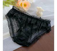 FRINZA Femme Slips Japonais Sexy Pleine Dentelle Grande Taille Femmes Culottes Nouvelle Fille Doux à Volants mi-Taille séchage Rapide Maille Transparent nœud Culotte(Nero,L)