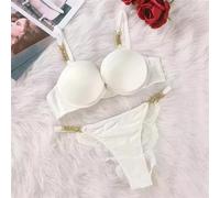 FRINZA Femme Slips Soutien-Gorge sans Coutures, Lingerie Sexy en Strass, Ensemble Soutien-Gorge et Culotte for Femme, Surface Lisse, froncée, Push-up(White,75B)