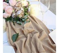 FRINZA Nappe De Table à Manger en Dentelle Chemin de Table à Manger rétro texturé en Gaze de Coton, décoration de Chaise de Cuisine de Mariage Vintage personnalisée(Light Brown,65x300cm)