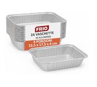 FRIO - 24 Barquettes Aluminium Alimentaires Rectangulaires | 4 Portions 17,5x22,5x5,5 cm | Plateaux, Contenants et Plats Jetables | Four et Congélateur | Idéal Camping, Pique-nique et Vente à Emporter