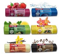 FRIO 90 sacs poubelle parfumés 30L - 52x58 cm, extra résistants - Lot de 6 rouleaux de 15 sacs avec arômes et couleurs assorties, multi-fruits, qualité supérieure