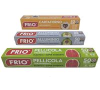 FRIO Family Pack 3 Rouleaux Maxi 50m : Papier Aluminium, Film Alimentaire, Papier Cuisson - 150m au Total - Lot Familial pour Conservation, Cuisson et Stockage Longue Durée